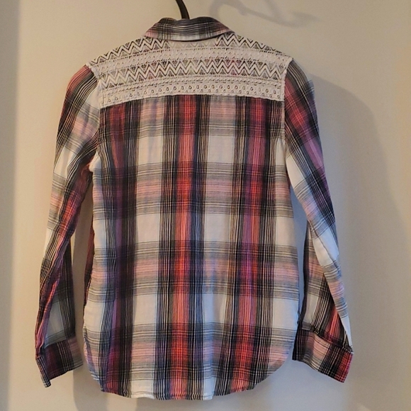 Mudd Other - Mudd embroidered pink and white button down shirt, Size 12